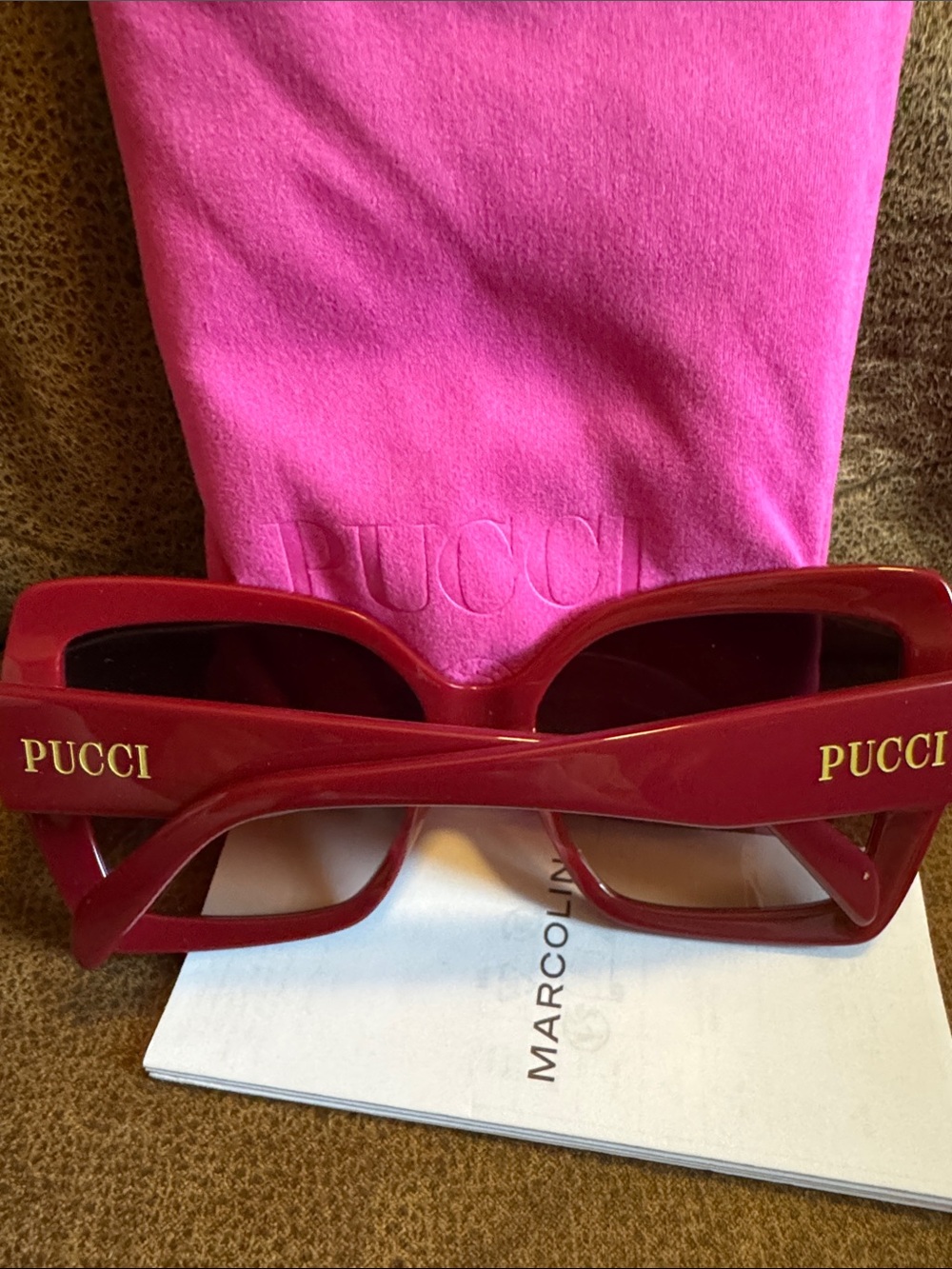 Emilio Pucci Burgundy Ombré Frame Oversized Square Sunglasses with Pink Pouch - Picture 5 of 9